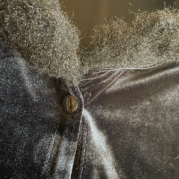 Vintage 90s Y2K Girly Girl Faux Fur Velour Cardigan Sweater Small Black Velvet - Picture 2 of 10